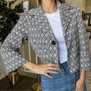 Covington Crop Plaid Black & White Fit & Flare Single Button Jacket Size S